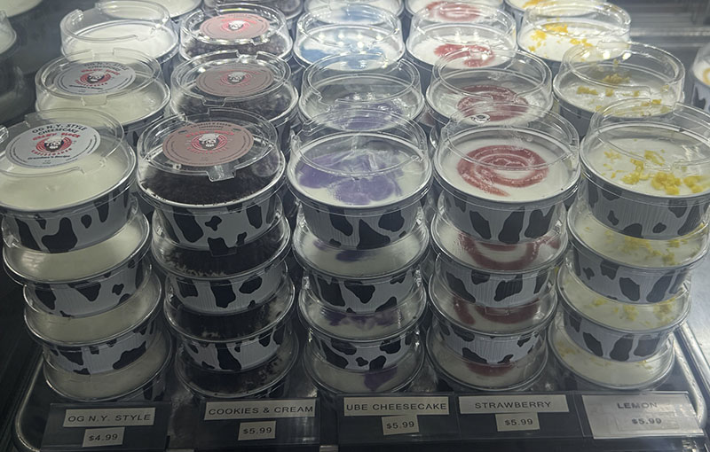 Assorted cheesecake flavors in covered cups