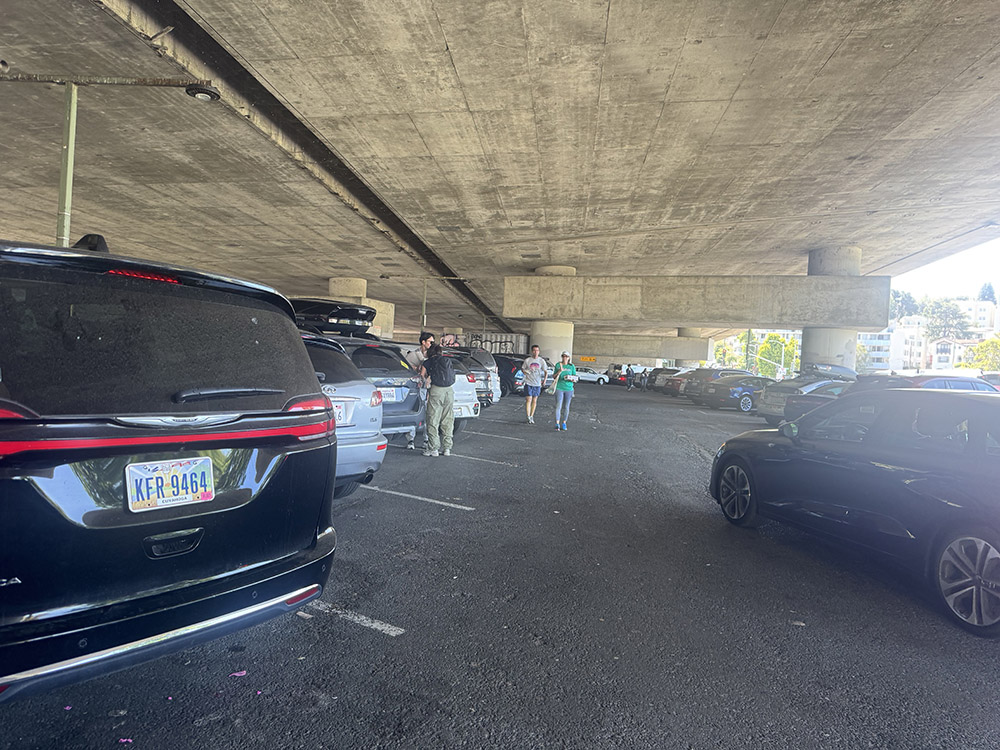 Parking lot under freeway