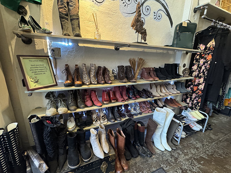shelves with shoes and boots